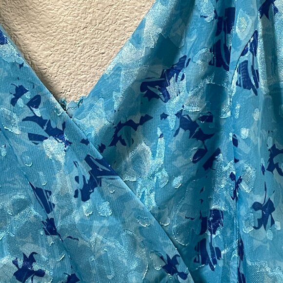 HUTCH Miah Gown Tiered Sleeveless Sheer Lined Maxi Surplice Blue Floral 12 - Picture 6 of 15